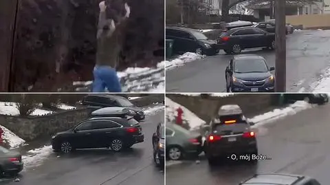 Niekontrolowany zjazd z oblodzonego podjazdu