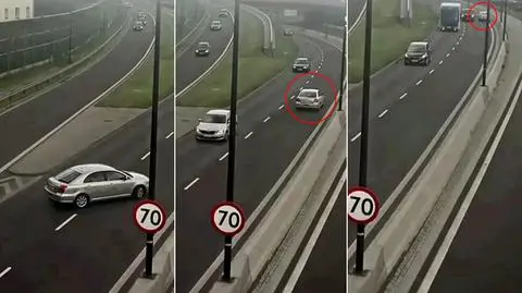 Zawraca na wjeździe i jedzie pod prąd trasą szybkiego ruchu