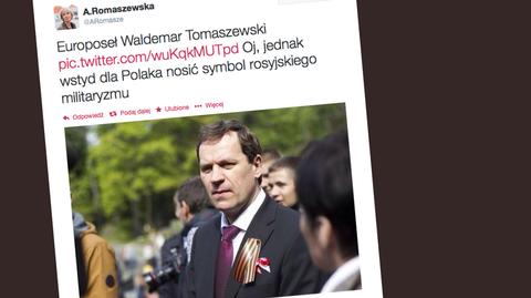 Eurodeputowany z symbolem rosyjskiego wojska na piersi