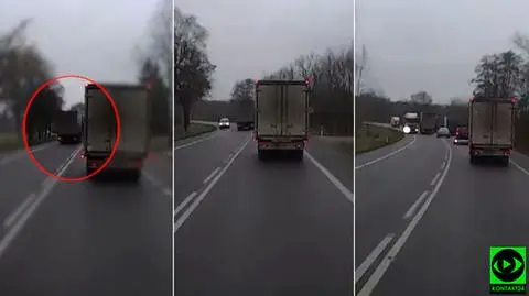 Ciężarówka wyprzedza, z naprzeciwka jadą samochody
