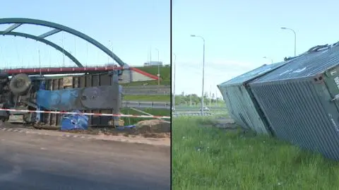 Naczepa odczepiła się od tira na obwodnicy, paliwo na jezdni