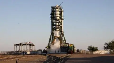 Sojuz tuż przed startem z kosmodromu Bajkonur