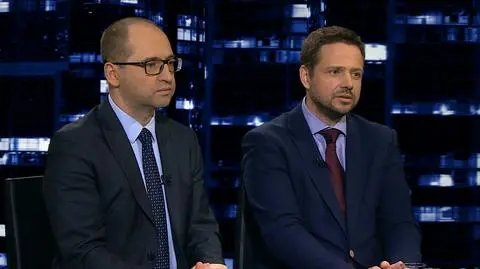 Adam Bielan i Rafał Trzaskowski w "Kropce nad i" w TVN24