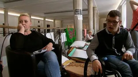 Poland. People with disabilities and their parents protest in the parliament building
