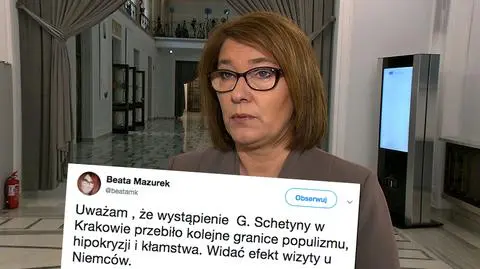 Mazurek krytykuje PO za wystąpienie Schetyny. "Efekt wizyty u Niemców"