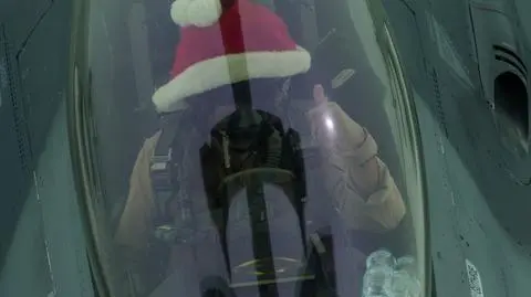Amerykański pilot nad Irakiem w czapce Świętego Mikołaja