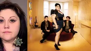 Zdjęcie policyjne Beth Ditto zrobione tuż po aresztowaniu, a obok piosenkarka wraz ze swoim zespołem Gossip