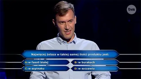 Milionerzy: w którym warzywie jest najwięcej żelaza? Pytanie za 125 tysięcy złotych