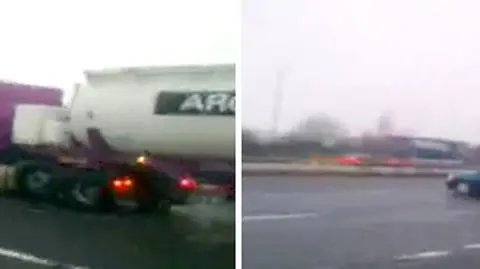 Rozpędzona cysterna pchała osobówkę przez autostradę