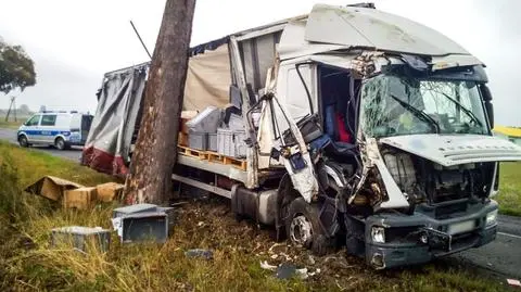 Świebodzin. Uderzył w drzewo i próbował jechać dalej. Kierowca tira był pijany
