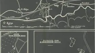 Mapa Lasu Katyńskiego z zaznaczonymi grobami polskich oficerów 