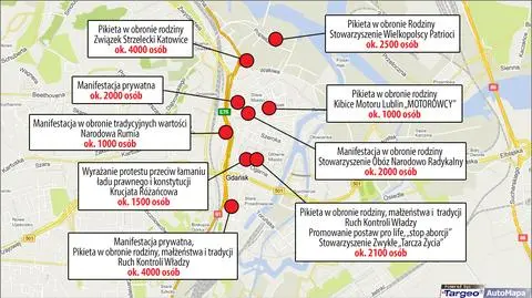 Gdańsk: 14 manifestacji w centrum w sobotę