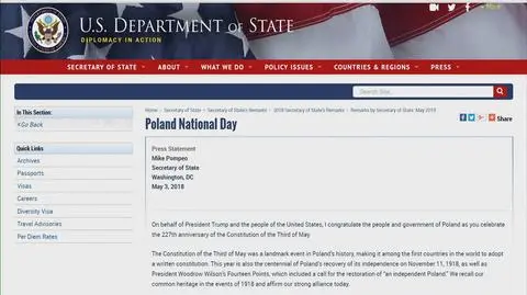 Mike Pompeo congratulates Poland on the 3rd May Constitution Day