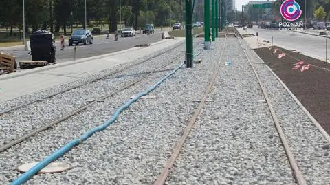 Świeżo wyremontowane torowisko tramwajowe na ulicy Matyi