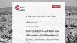Rośnie grupa osób, które nie chcą w Krakowie igrzysk zimowych