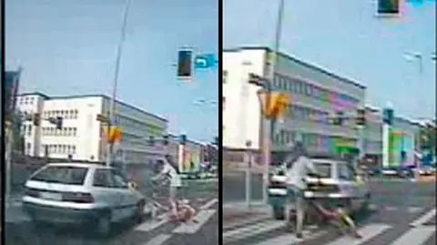 Więcej szczęścia niż rozumu. 
 Na rowerze wprost pod auto