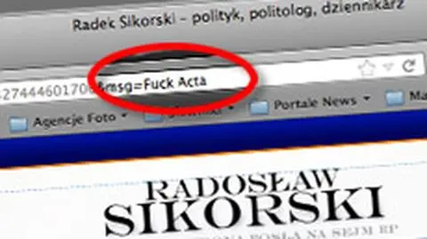 Hakerzy zostawili Sikorskiemu znak: "F***+ACTA" w adresie