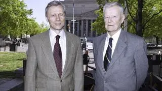 Krzysztof Pieczyński i Zbigniew Brzeziński na planie zdjęciowym