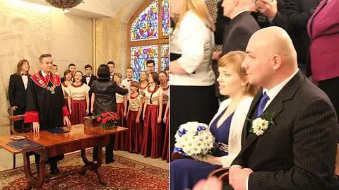 Prezydent Słupska Robert Biedroń udzielił w sobotę pierwszego ślubu w tamtejszym urzędzie stanu cywilnego