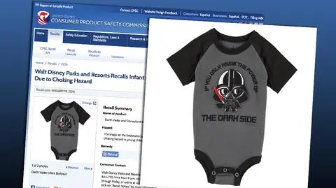 Śpioszki z motywem Star Wars niebezpieczne. Groziły uduszeniem