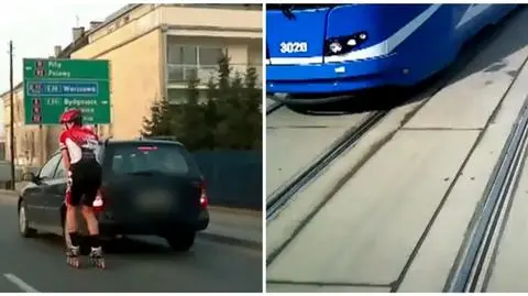 Jazda po bandzie. Najpierw rowerzysta potem rolkarz