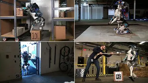 Nowa wersja robota Atlas. Robot dostał kijem hokejowym