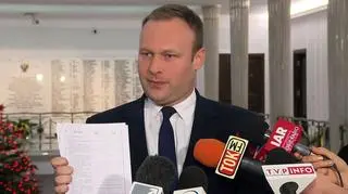 Marcin Mastalerek na konferencji prasowej w Sejmie