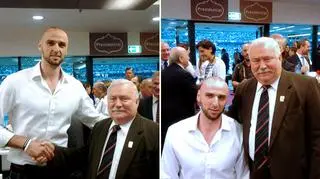 Marcin Gortat i Lech Wałęsa na meczu Włochy-Niemcy