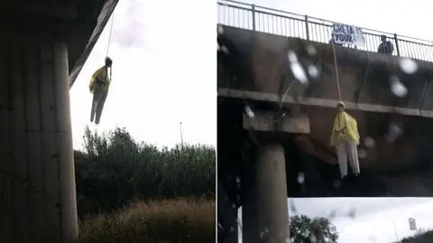 Rzym. Kukła Grety Thunberg zwisła z mostu