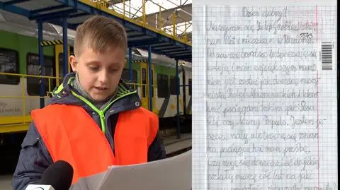 Chłopiec napisał list na kartce z zeszytu 