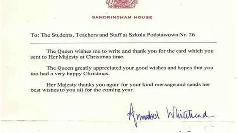 Królowa Elżbieta II napisała list do podstawówki