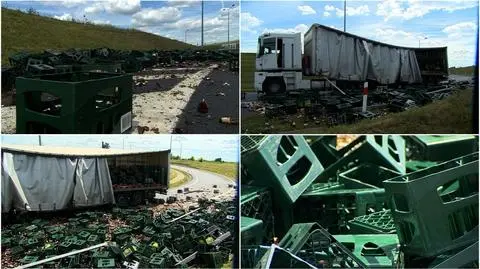 Wjazd na autostradę spłynął piwem. Kierowca tira za mocno hamował