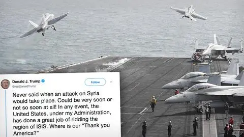 USA rozważają atak na Syrię (nagranie archiwalne lotniskowca atomowego US Navy. Jeden właśnie płynie na Bliski Wschód)