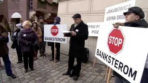 Protest "frankowiczów" w Poznaniu. "Banksterom stop"