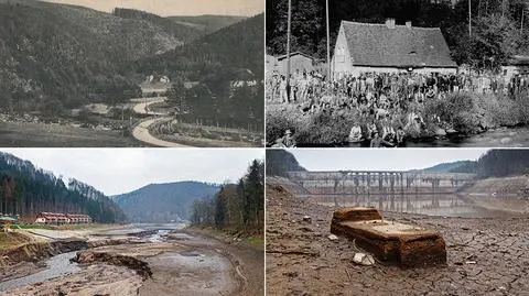 Opróżniony z powodu remontu sztuczny zbiornik odkrył pozostałości po dawnej osadzie