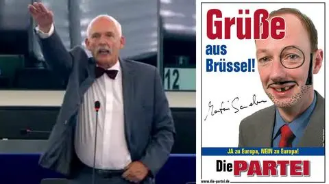 Korwin-Mikke najwyraźniej nie poradziłby sobie, gdyby nie mała podpowiedź niemieckiego satyryka-polityka