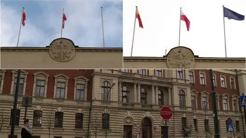 Znikająca flaga UE na urzędzie wojewódzkim
