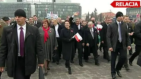 Ewa Kopacz, Anna Komorowska i Bronisław Komorowski w czasie obchodów z okazji Święta Niepodległości 