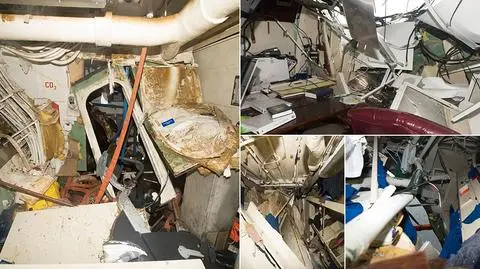 Ujawniono zdjęcia zdemolowanych wnętrz (nagranie archiwalne uszkodzonego niszczyciela z zewnątrz)