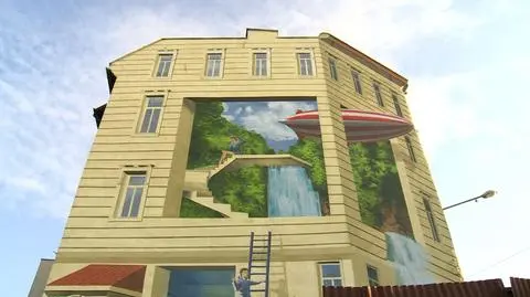 Katowice: niezwykły mural 3D. Abstrakcyjne wnętrze kamienicy