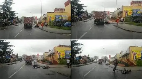 Łańcut: motorowerem wjechał w ciężarówkę. Wszystko nagrała kamera