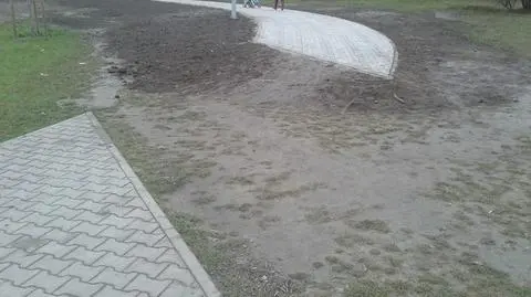 Błotna luka na środku chodnika