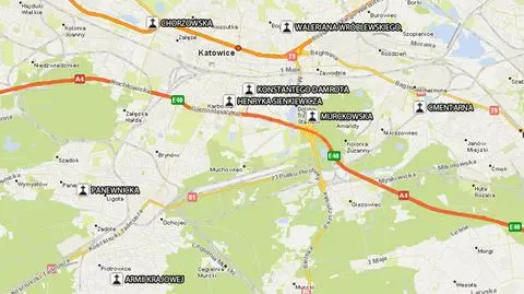 Objazdy, parkingi, komunikacja miejska. 
Wszystkich Świętych w Katowicach