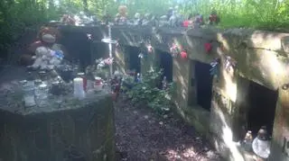 W tym miejscu przechodzień znalazł ciało Milenki. Poruszeni zbrodnią mieszkańcy Gdańska, przynieśli na "grób" dziecka zabawki i maskotki 