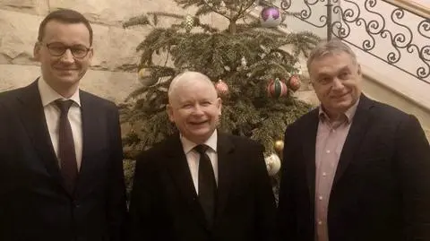 Mateusz Morawiecki i Jarosław Kaczyński na spotkaniu z Viktorem Orbanem