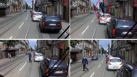 Skakał po samochodzie. Odurzonego 22-latka nagrał motorniczy