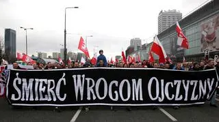 Na marszu w Warszawie pojawiło się m.in. hasło "Śmierć Wrogom Ojczyzny"