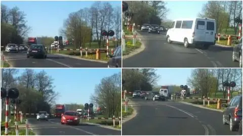 Niebezpieczny slalom na przejeździe kolejowym pod Poznaniem