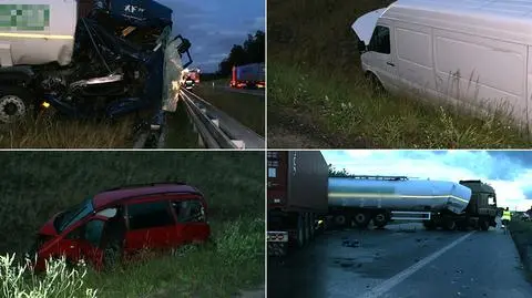 Wypadek pod Miłomłynem na S7. Dwa tiry, bus i samochód osobowy