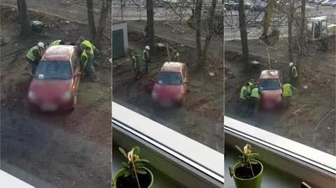 Opole: robotnicy przestawili zaparkowany samochód. Pomogła koparka